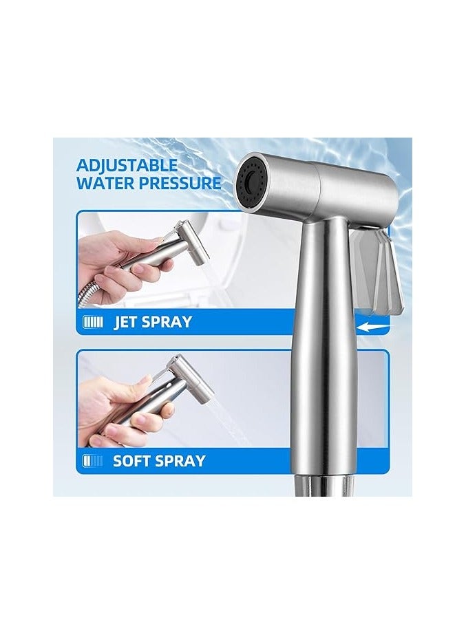 Handheld Bidet Sprayer for Toilet-Adjustable Water Pressure Control with Bidet Hose for Feminine Wash, Stainless Steel Brushed Nickel Cloth Diaper Bidet Toilet Sprayer for Baby Wash