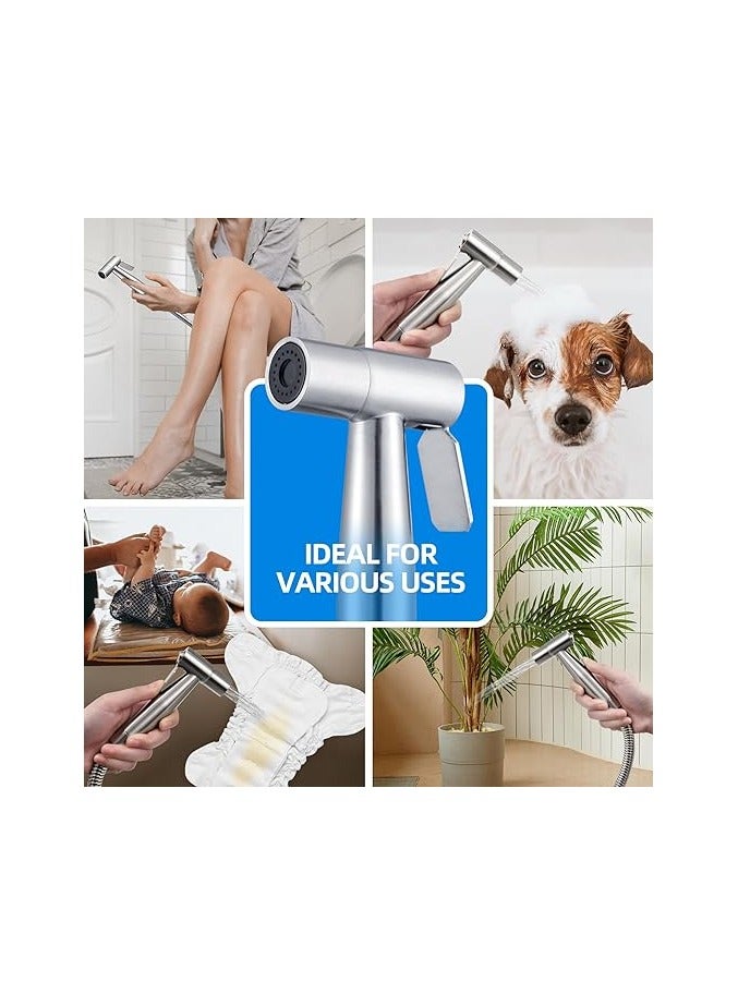 Handheld Bidet Sprayer for Toilet-Adjustable Water Pressure Control with Bidet Hose for Feminine Wash, Stainless Steel Brushed Nickel Cloth Diaper Bidet Toilet Sprayer for Baby Wash