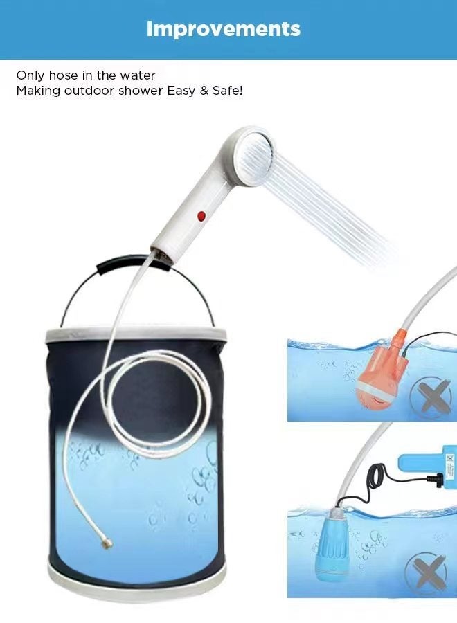 Portable Outdoor Shower battery powered - Multi-purpose Travel Bidet, Shattaf, Camping Shower rechargeable - Pumps Water from Bucket Into Strong, Steady shower stream