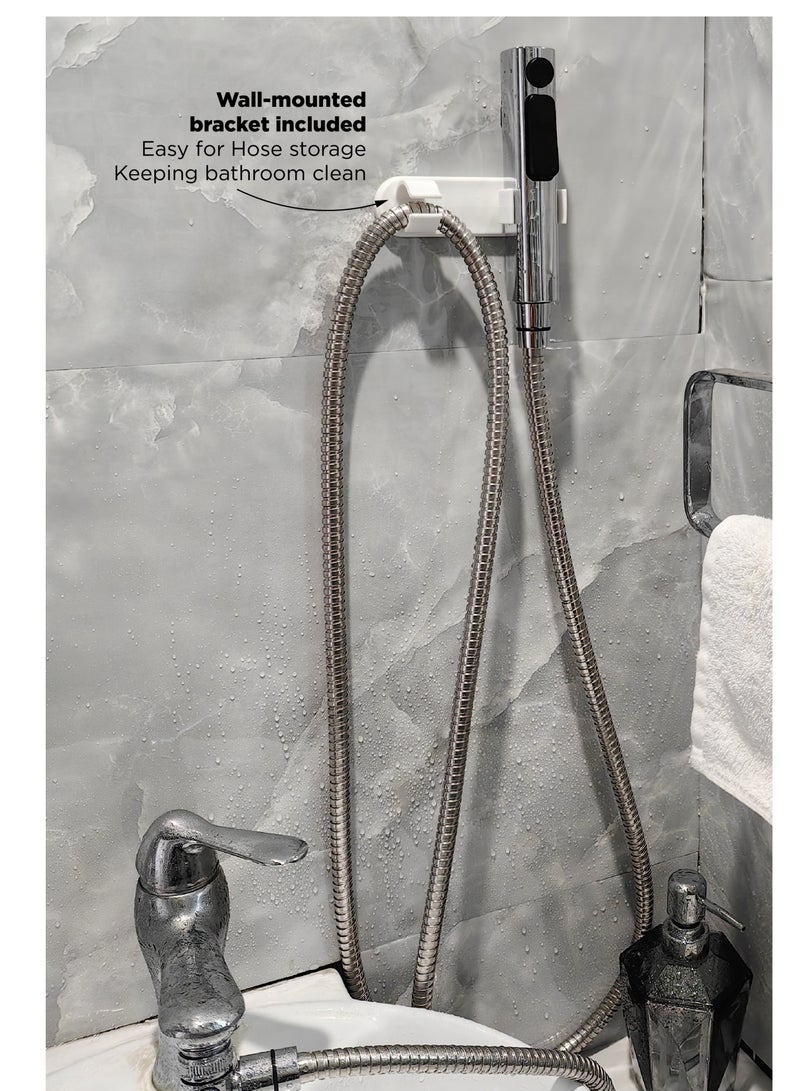 Travel Shattaf/bidet kit Silver. With 3 meter water Hose. Polished brass water distributor. Including Shattaf bracket holder and Blue carry bag