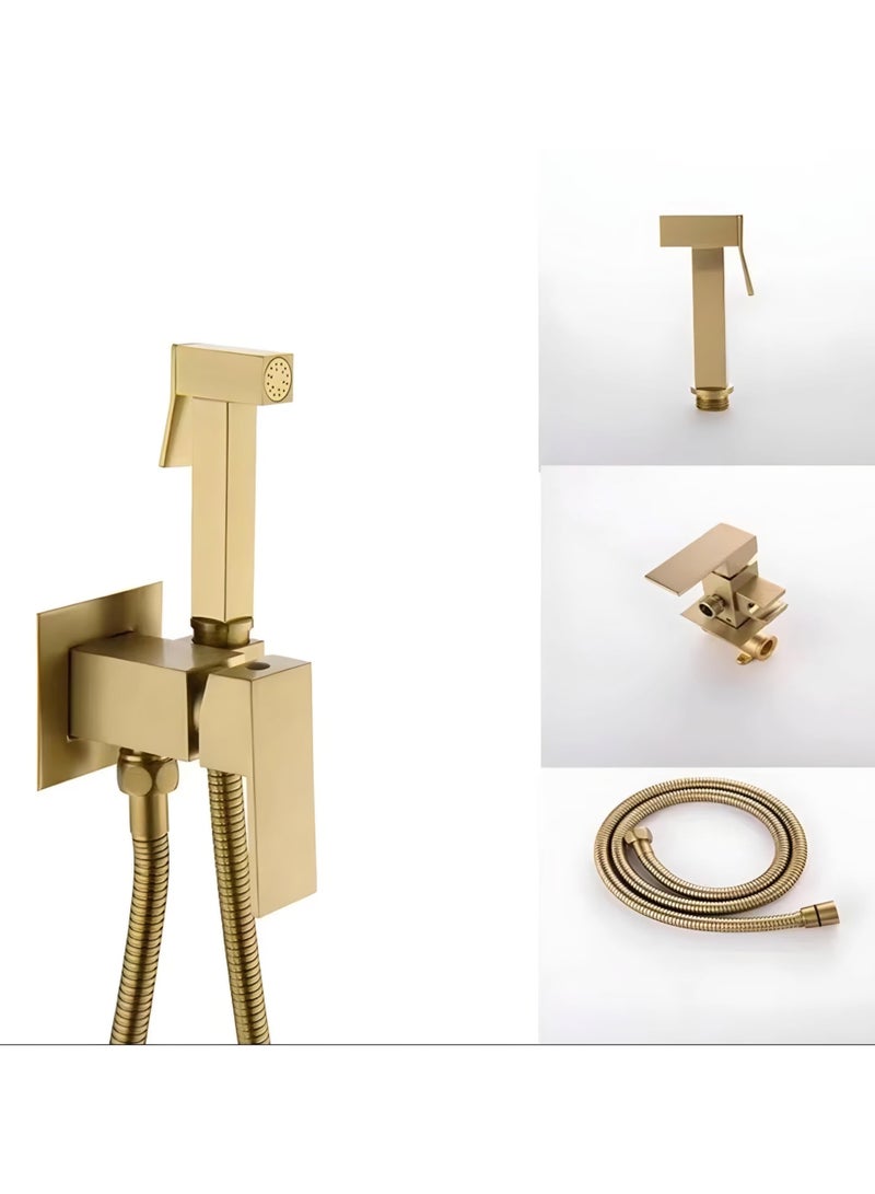 Toilet Bidet Faucet, All Copper Hand Held Bidet Sprayer Faucet, Water Mixer Tap, Wall Mount Hygienic Shower Set,Gold