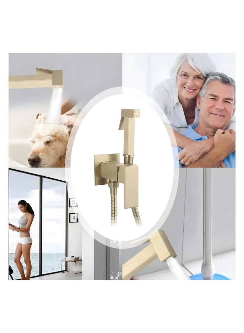 Toilet Bidet Faucet, All Copper Hand Held Bidet Sprayer Faucet, Water Mixer Tap, Wall Mount Hygienic Shower Set,Gold