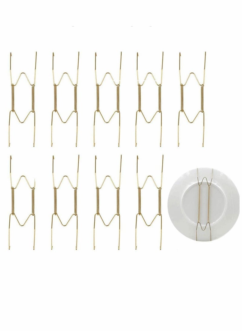 10Pieces Invisible Plate Hangers Wall Stainless Steel Decorative Wire Holders in Various Sizes with 10 Pieces Hooks for Plates and Art