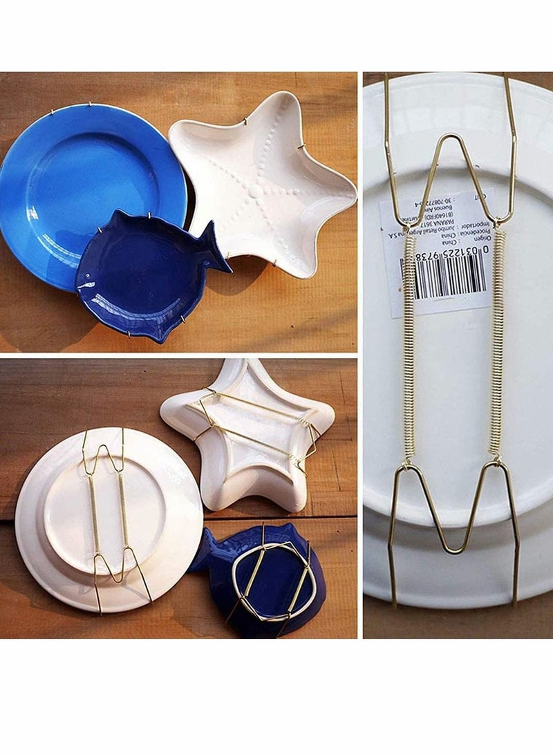 10Pieces Invisible Plate Hangers Wall Stainless Steel Decorative Wire Holders in Various Sizes with 10 Pieces Hooks for Plates and Art