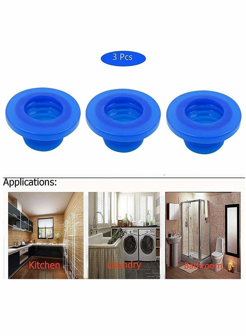 3 Pack Drain Pipe Seal Hose Silicone Plug,Silicone Sealing Plug Kitchen Sewer Ring Washing Machine Multipurpose Connector Bathroom Laundry (Blue)