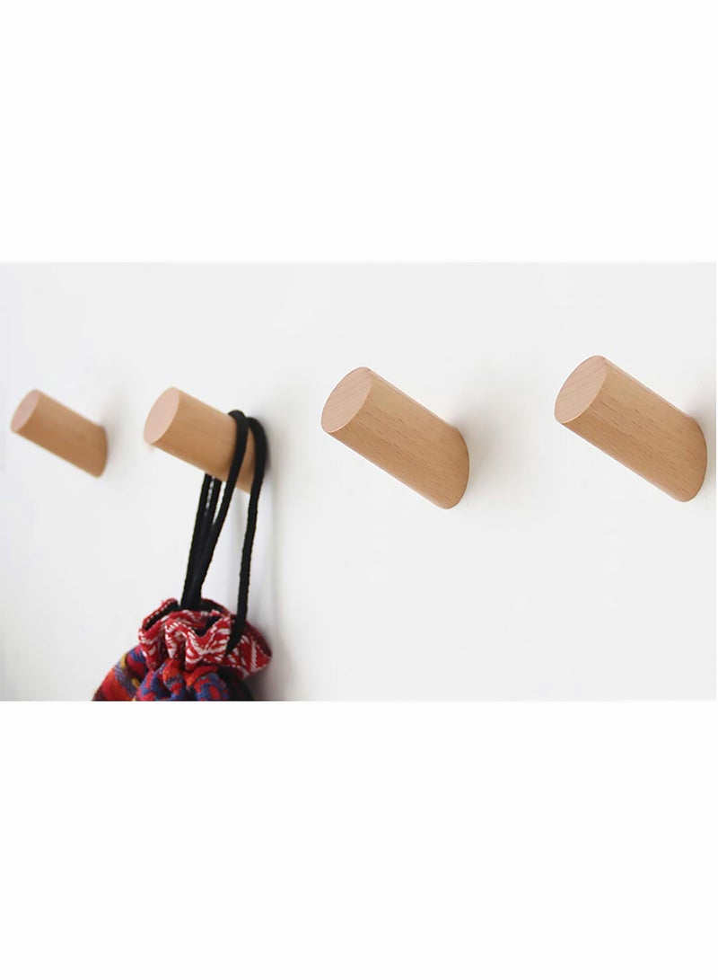 Wall Hooks, 4 Pack Natural Wood Coat Hooks Mounted, Rustic Rack Hat Robe Hook Entryway Hangers Heavy Duty for Hanging Towels, Beech