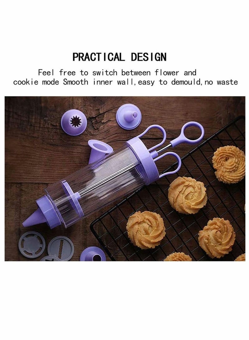 Cookie Press, Classic Biscuit Maker, Cake Making Decorating Set with 10 Flower Pieces and 8 Tips tubes for DIY Maker