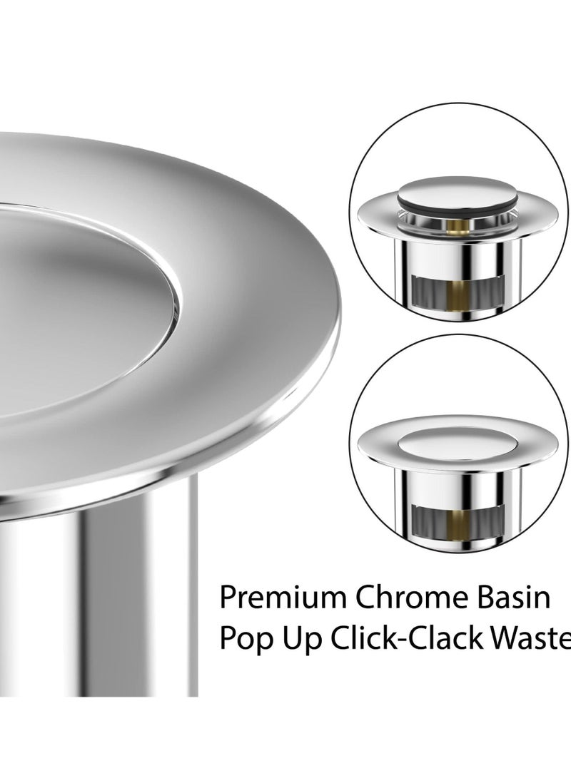 Slotted Pop Up Sink Plug in Chrome Finish, Strainer Accessories Basin Waste, Modern Bathroom Waste with Overflows