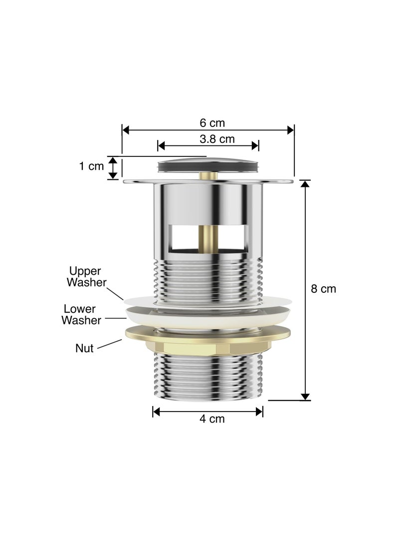 Slotted Pop Up Sink Plug in Chrome Finish, Strainer Accessories Basin Waste, Modern Bathroom Waste with Overflows