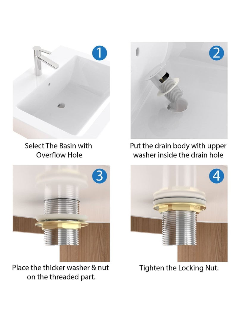 Slotted Pop Up Sink Plug in Chrome Finish, Strainer Accessories Basin Waste, Modern Bathroom Waste with Overflows