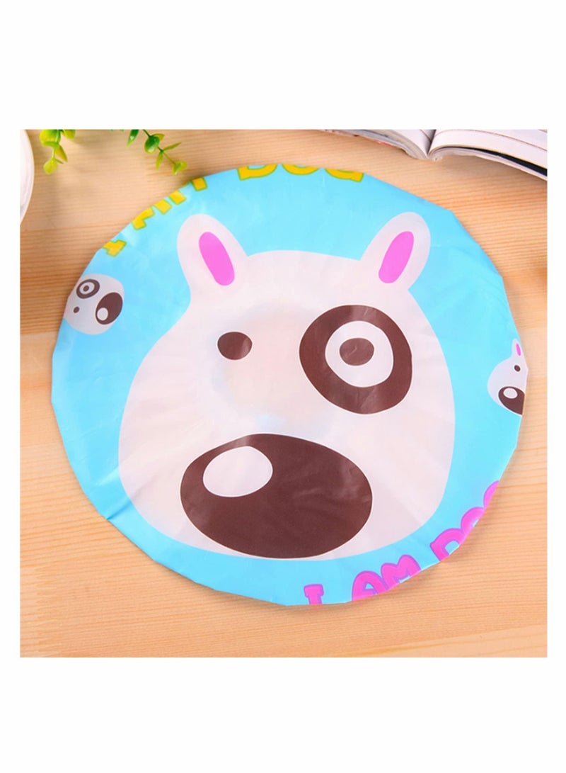 Cartoon Shower Cap, Waterproof PVC Cap for Adults and Children, Multicolor Mixed, Reusable 5 Pieces