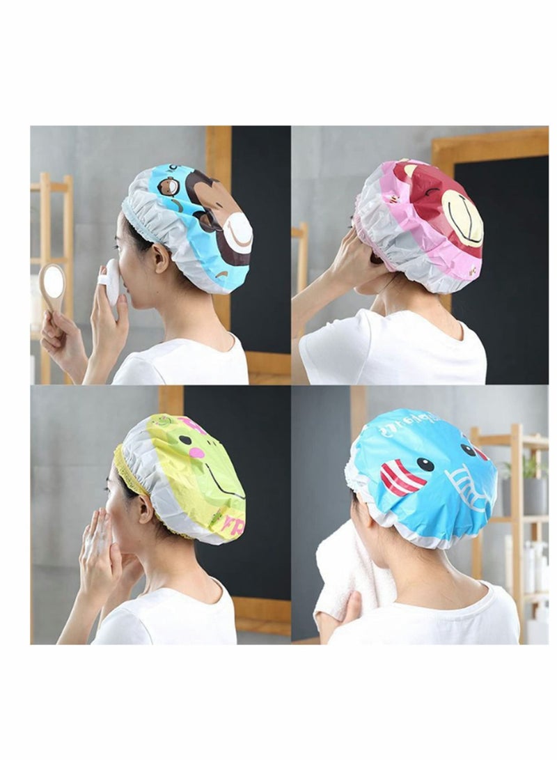 Cartoon Shower Cap, Waterproof PVC Cap for Adults and Children, Multicolor Mixed, Reusable 5 Pieces