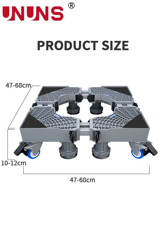 Fridge Stand Mobile Base With 4 Locking Refrigerator Wheels And 8 Strong Feet For Washing Machine Stand Pedestal, Fridge Base Stand, Adjustable Appliance Dolly Square, Moving Roller