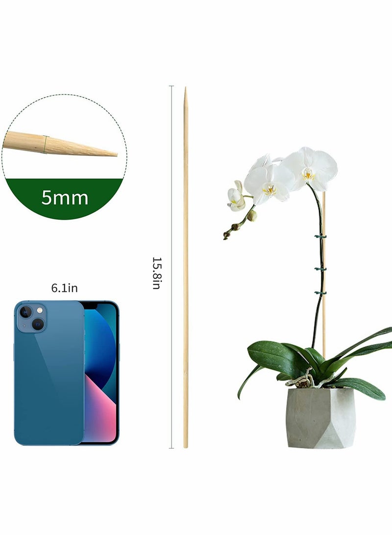 KASTWAVE Bamboo Plant Stakes,100 Pack 40cm Plant Sticks Support,Floral Plant Support Wooden,Indoor Gardening Plant Supports,Wooden Sign Posting Garden Sticks,with 9 cm Wires (200 pcs)