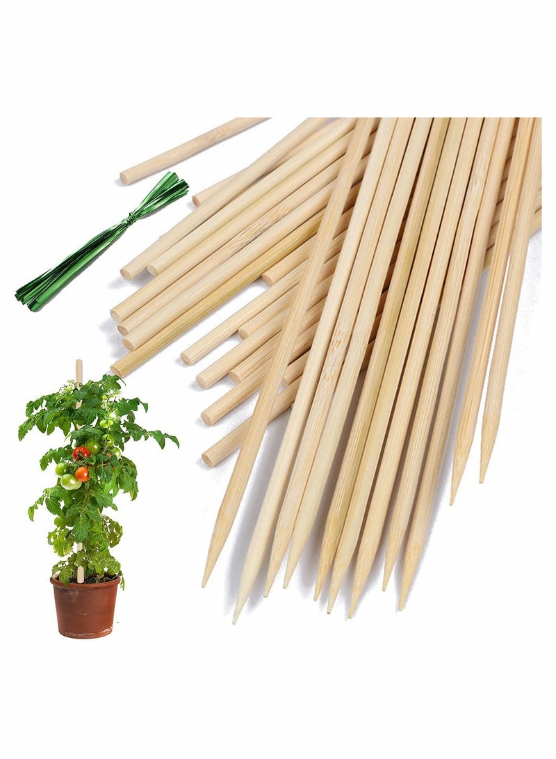 KASTWAVE Bamboo Plant Stakes,100 Pack 40cm Plant Sticks Support,Floral Plant Support Wooden,Indoor Gardening Plant Supports,Wooden Sign Posting Garden Sticks,with 9 cm Wires (200 pcs)