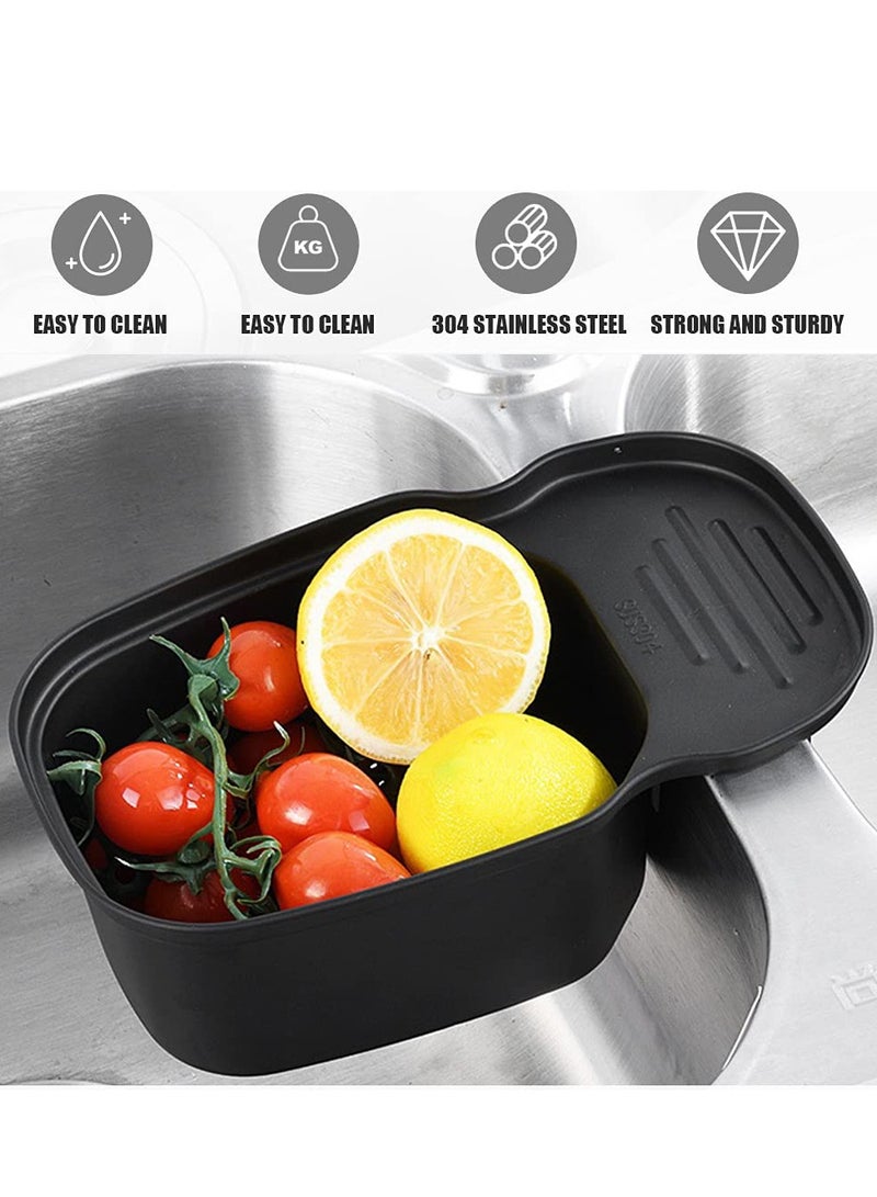 Sink Strainer Colander Drain Basket, Multifunction Saddle Leftover, Basket Space, for Kitchen Waste, Vegetable, Fruits, Black