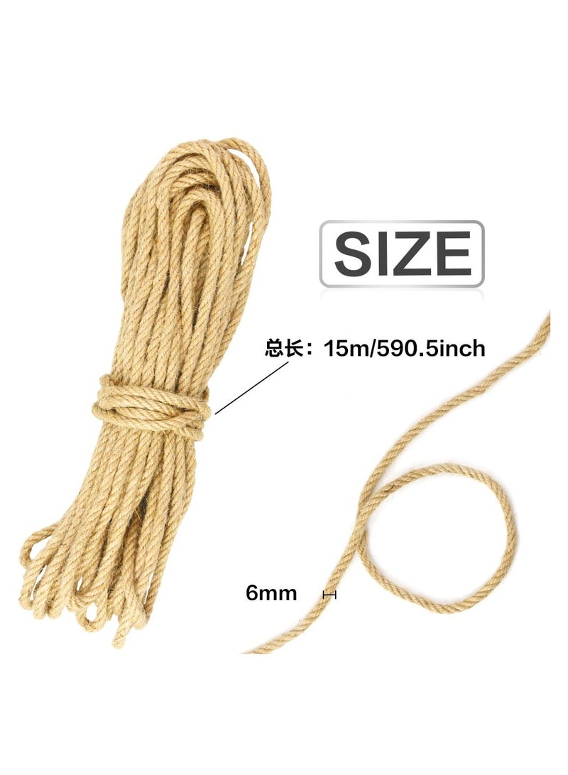 50 Ft Natural Sisal Rope for Cat Tower and Tree, Cat Scratching Post Replacement Heavy Duty Rope Heavy Duty Jute Twine Home Decoration for Scratching Pad, DIY Projects, Home Decoration (1/4