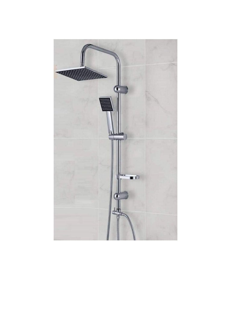 Chrome Plated Shower Mixer Bathroom Twin Head Large Square Bar Set,Waterfall Bath Shower Mixer Tap with Modern Rigid Riser Kit