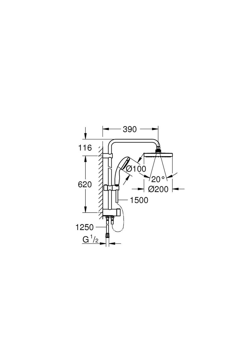 TEMPESTA SYSTEM 200 SHOWER SYSTEM WITH DIVERTER FOR WALL MOUNTING