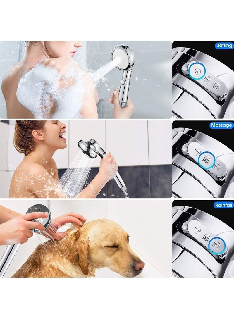 Shower Head, High Pressure Hand Held Showerhead, 360 Degree Rotating Water Saving Heads and Hose 2m Set with Pause Switch Adjustable Universal 3 Mode