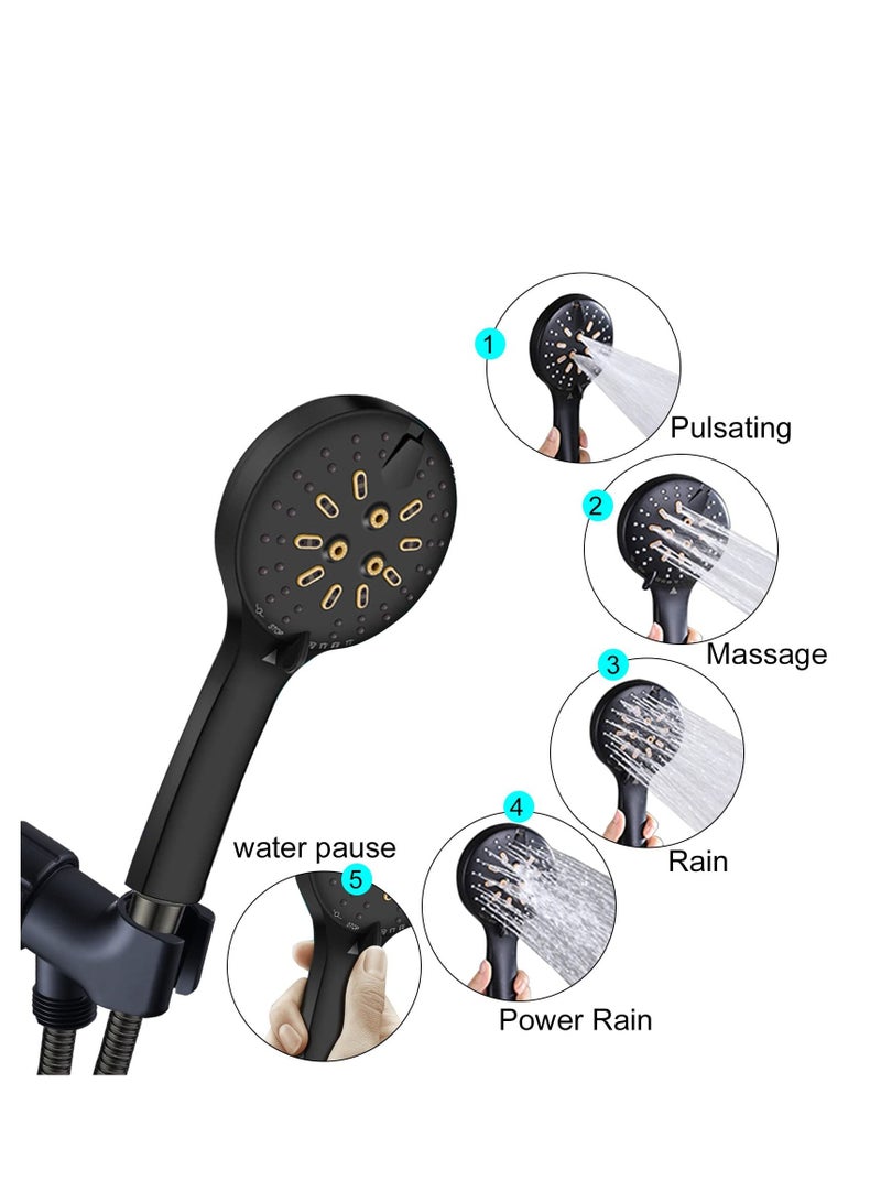 Handheld Shower Head Set, Stainless Steel Bath Showerheads, Shower Heads High Pressure With 6 Function Setting, Multi-functions, Shower Head Holder, 9.8Inch Shower sprinkler