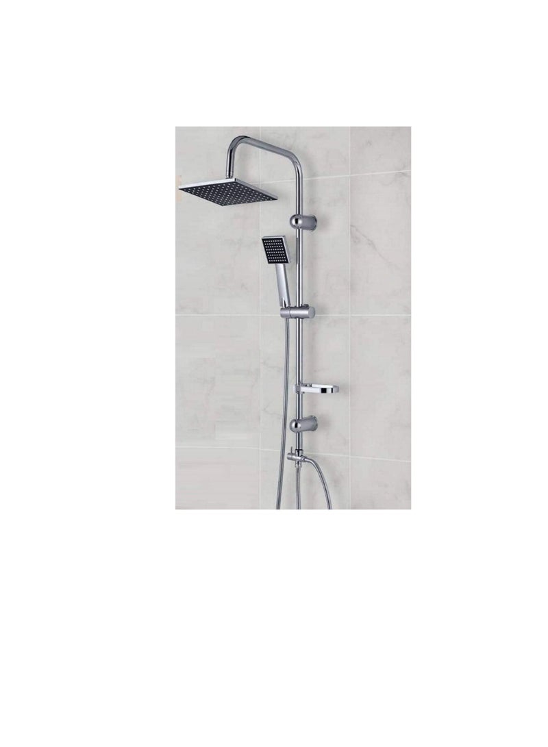 Chrome Plated Shower Mixer Bathroom Twin Head Large Square Bar Set,Waterfall Bath Shower Mixer Tap with Modern Rigid Riser Kit