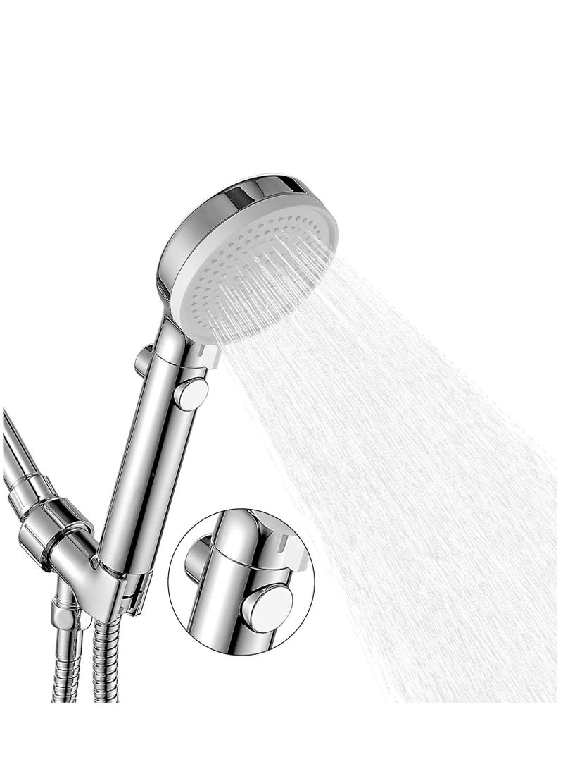 High Pressure Shower Head Hand-held with On / Off Switch - Shower Head with Handheld, 3-modes Handheld Shower Head with Hose, Chrome Finish, Water-saving, Tool - Free Installation