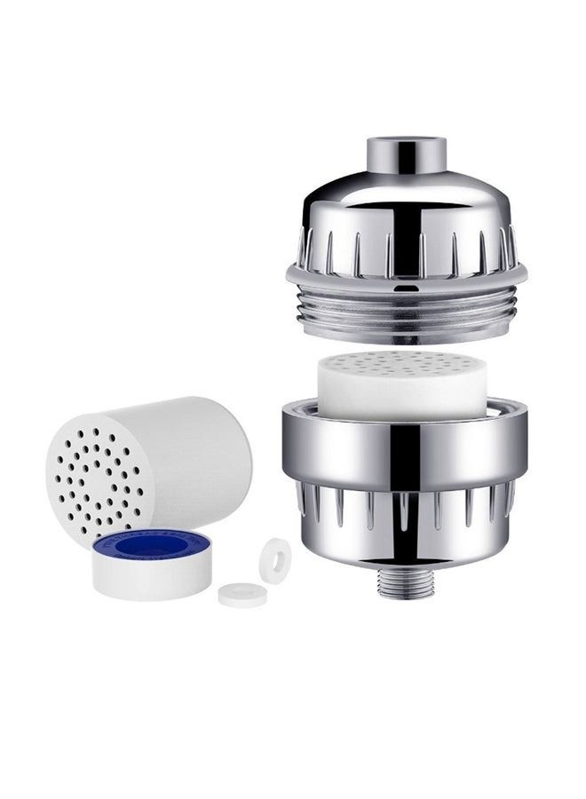 Shower Water Purifier Treatment Silver/White/Blue 19.5x9x9centimeter