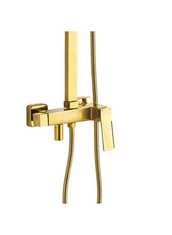 Danube Home Teriz Bath Shower With Rod & Rain Shower Complete Set, Brass Rain Shower Complete Set With Rods L 95 x W 43 x H 16 Cm Gold