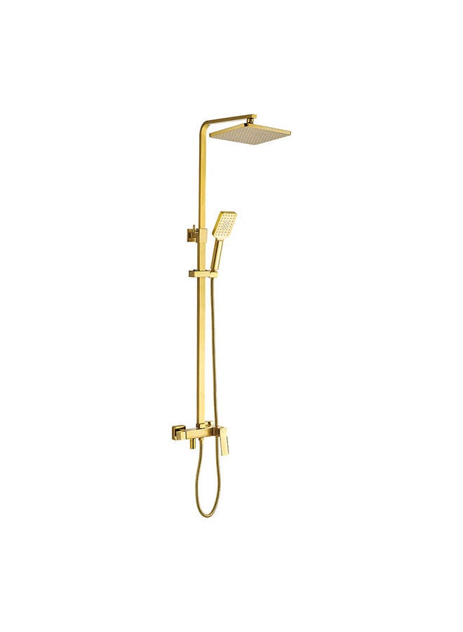 Danube Home Teriz Bath Shower With Rod & Rain Shower Complete Set, Brass Rain Shower Complete Set With Rods L 95 x W 43 x H 16 Cm Gold