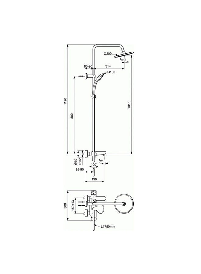 Danube Home Ideal Standard Cerafine Rain Shower, Stainless Steel Complete Shower Set, Rain Shower, Shower Column, Handheld Shower Head With Slide Bar Chrome