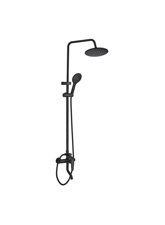Danube Home Sam Rain Shower Complete Set Round Shape, Brass Shower Column Head Complete Set Rain Shower With Single Handle Faucet, Handheld Shower And Slide L 75.5 x W 34 x H 72 Cm Black