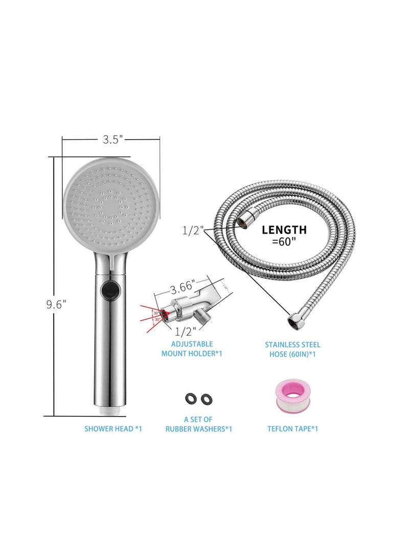 SYOSI High Pressure Shower Head with Switch, Shower Head with Handheld, 3 Modes Handheld Shower Head with Hose, Chrome Finish