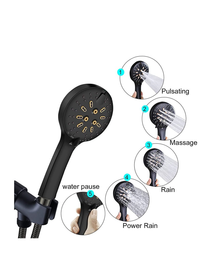 Handheld Shower Head Set Stainless Steel Bath Showerheads Shower Heads High Pressure With 6 Function Setting Multi functions Shower Head Holder 9.8Inch Shower sprinkler