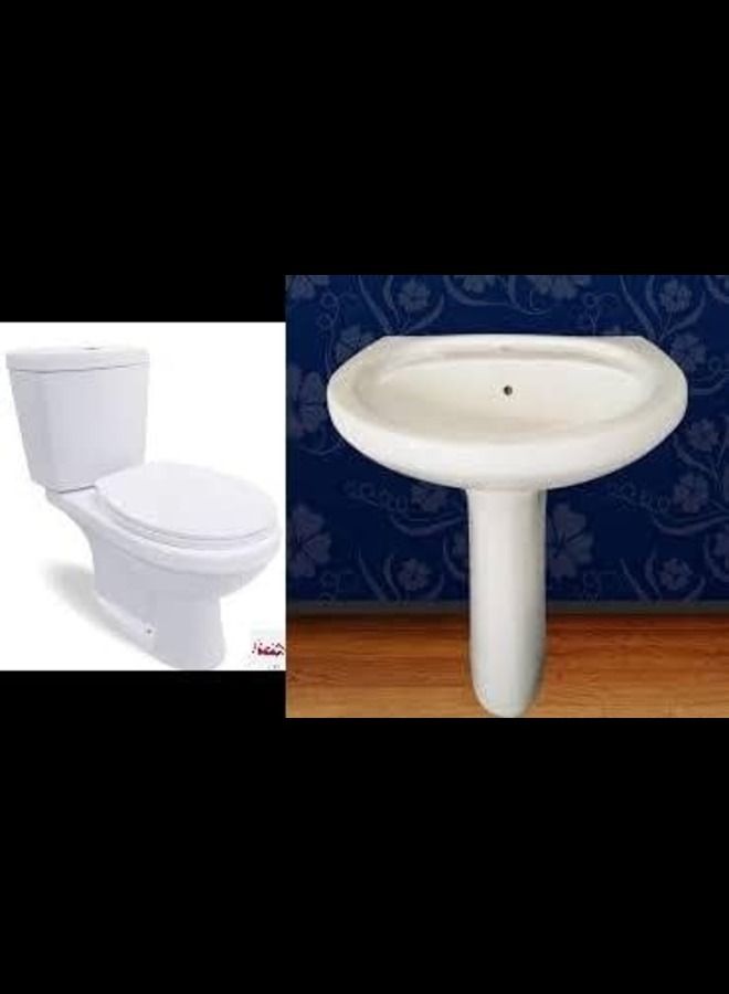 WC Toilet With Complete Fittings & Ceramic Wash Basin With Big Size With Complete Fitting For Bathroom