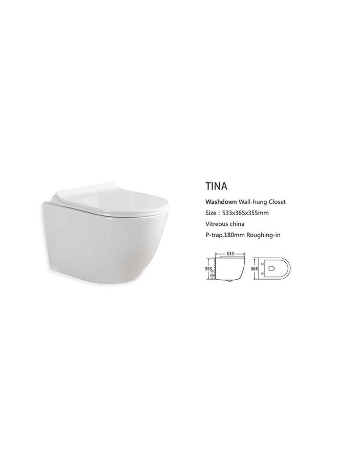 Tina Wall Hung WC 53.3X36.5X35.5 Cm White