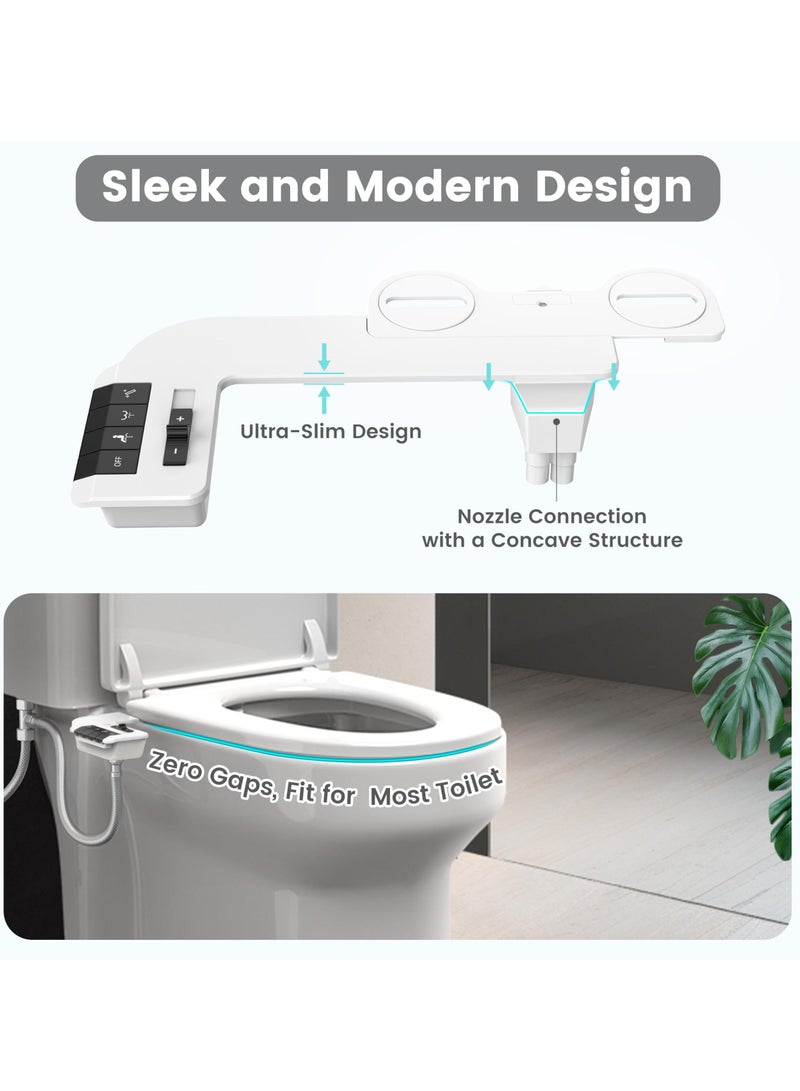 Bidet Attachment for Toilet, Ultra-Slim Self Cleaning Fresh Cold Water Sprayer Bidets for Existing Toilets Seat, Non-Electric Dual Retractable Nozzles Badays for Existing Toilets