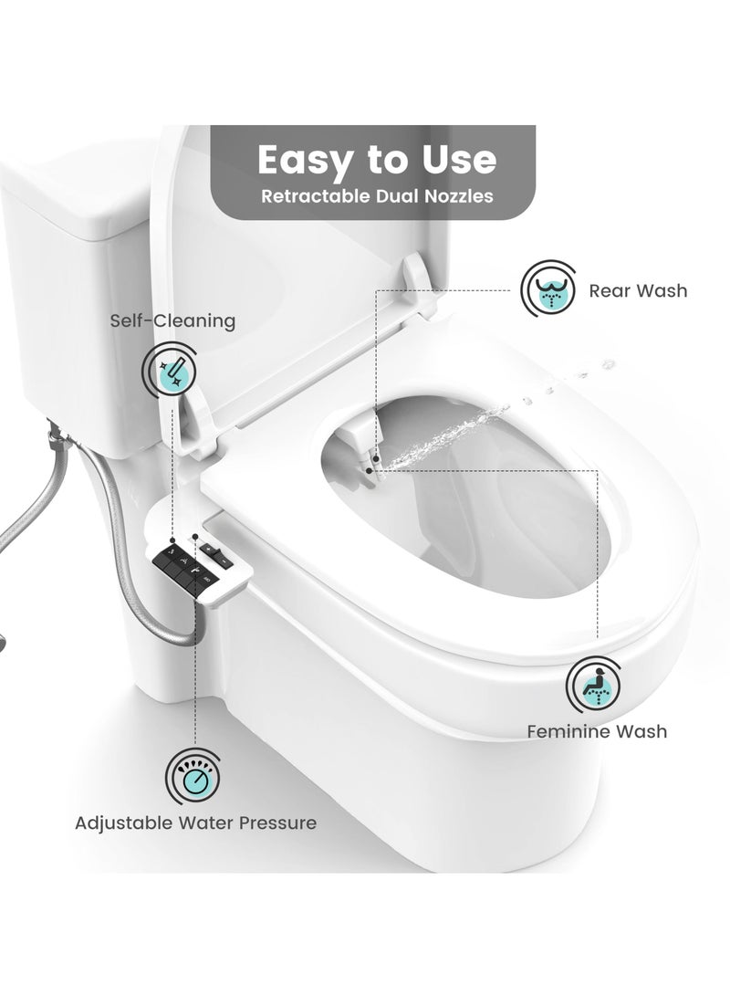 Bidet Attachment for Toilet, Ultra-Slim Self Cleaning Fresh Cold Water Sprayer Bidets for Existing Toilets Seat, Non-Electric Dual Retractable Nozzles Badays for Existing Toilets