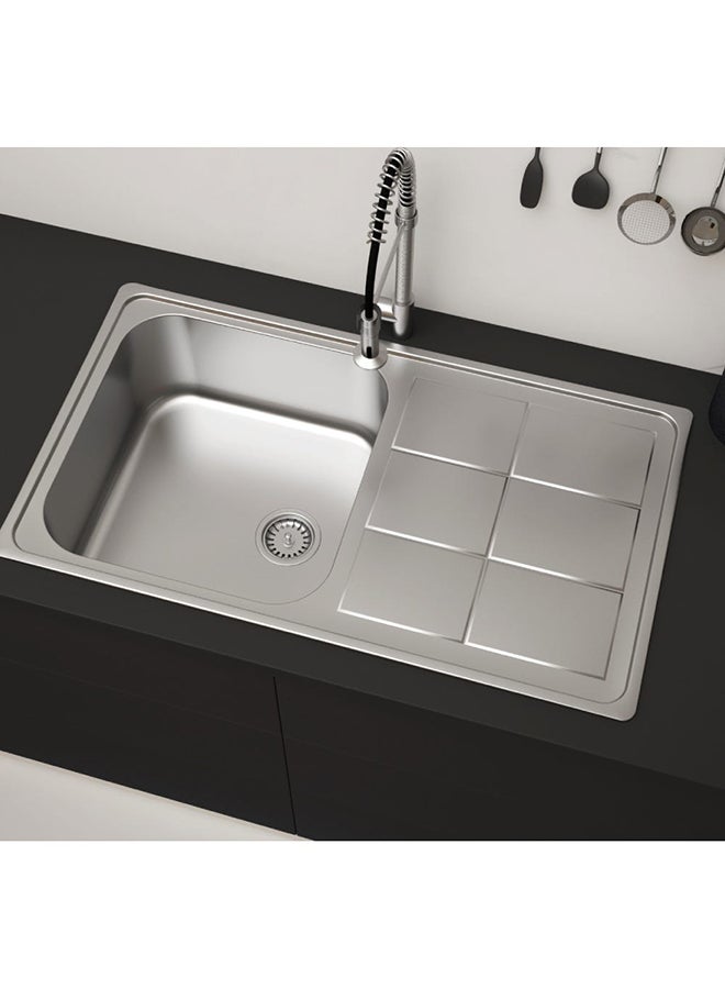 Kitchen Sink High Grade Inset Single Bowl And Single Drainer Stainless Steel Single Bowl Kitchen Sink For Bathroom Kitchens L 86 X W 50 X H 20 Cm Chrome