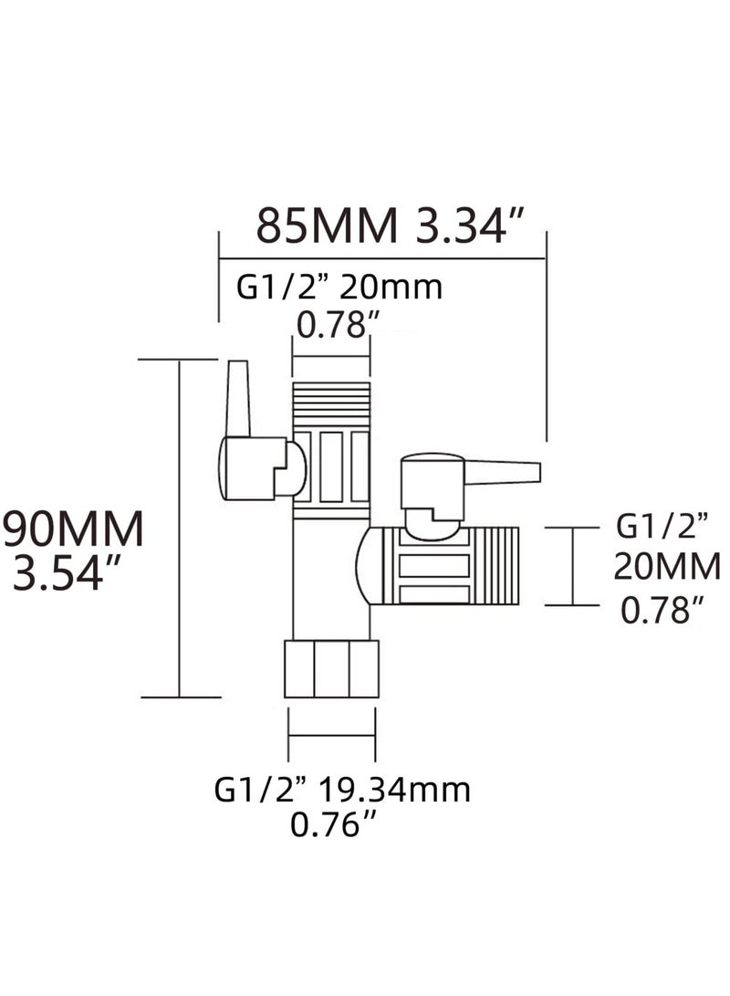 Brass Water Diverter 3 Way Shower Diverter Valve T Adapter Shower Head Shut-Off Valve for Showerhead and Shower Arm