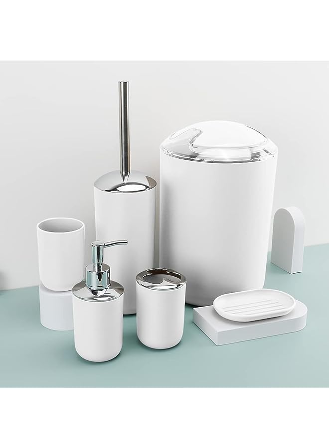 Of 6 Piece Bath Ensemble Includes Soap Dispenser, Toothbrush Holder, Toothbrush Cup, Soap Dish for Decorative Countertop and Housewarming Gift (White)