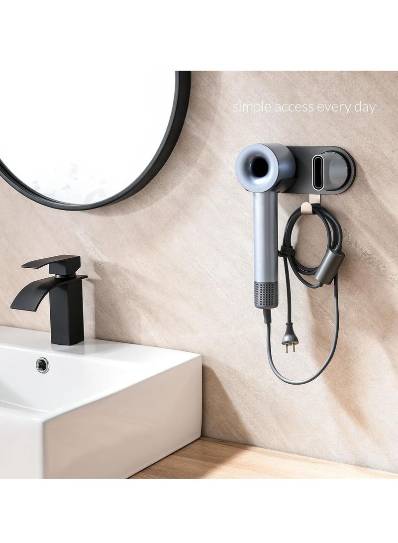 Wall Mount Hair Magnetic Dryer Holder, with Plug Cord Organizer, Magnetic Bracket Stand Storage Organizer Compatible for Dyson Supersonic Hair Dryerfor Cabinet Bathroom Aluminum Alloy, Grey