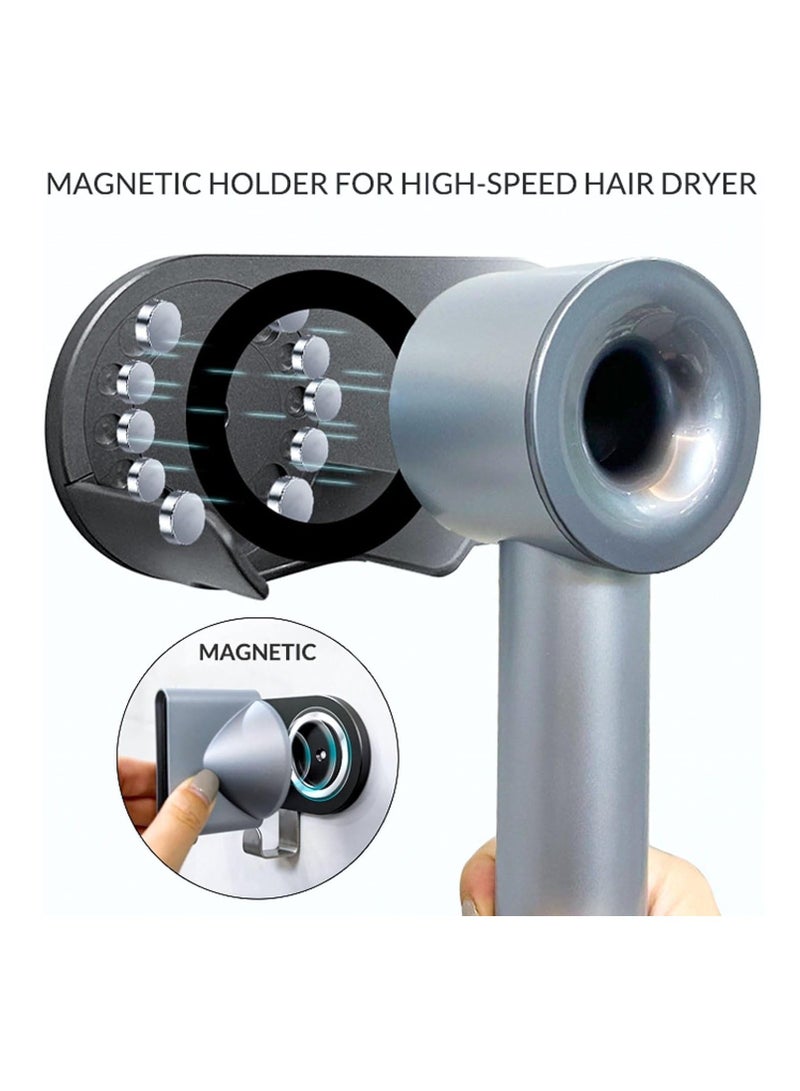 Wall Mount Hair Magnetic Dryer Holder, with Plug Cord Organizer, Magnetic Bracket Stand Storage Organizer Compatible for Dyson Supersonic Hair Dryerfor Cabinet Bathroom Aluminum Alloy, Grey