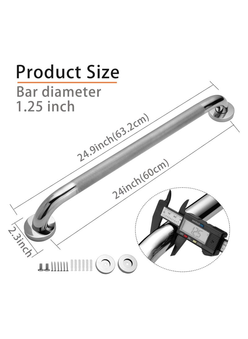 24 Inch Anti Slip Shower Grab Bar, Stainless Ste Knurled Bathroom Balance Bar, Safety Hand Rail Support Handicap Elderly Senior Assist Bath Handle, 1.25 inch thickness