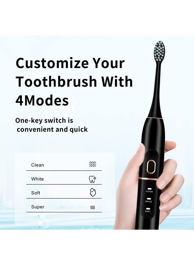 Electric Toothbrush Set, Comes With 8 Brush Heads & Travel Case,4 Modes With 2 Minutes Built In Smart Timer, One Charge For 60 Days, 42000 Vpm Motor (Black)