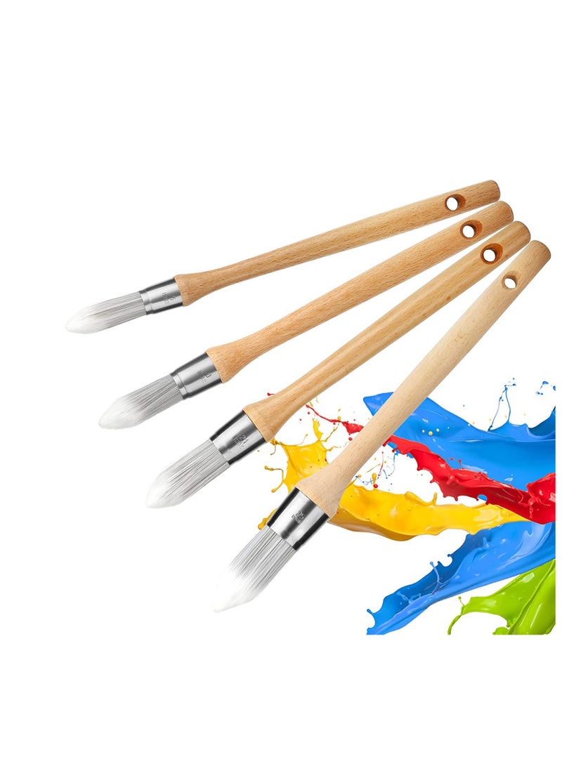 Round Pointed Paint Brush, Trim Painting Tool,  Edge Painting Tool with Wooden Handle, Small Paint Brushes for Walls, Round Paint Brush for House Wall Edges, Trim Paint Brushes 4 Pieces