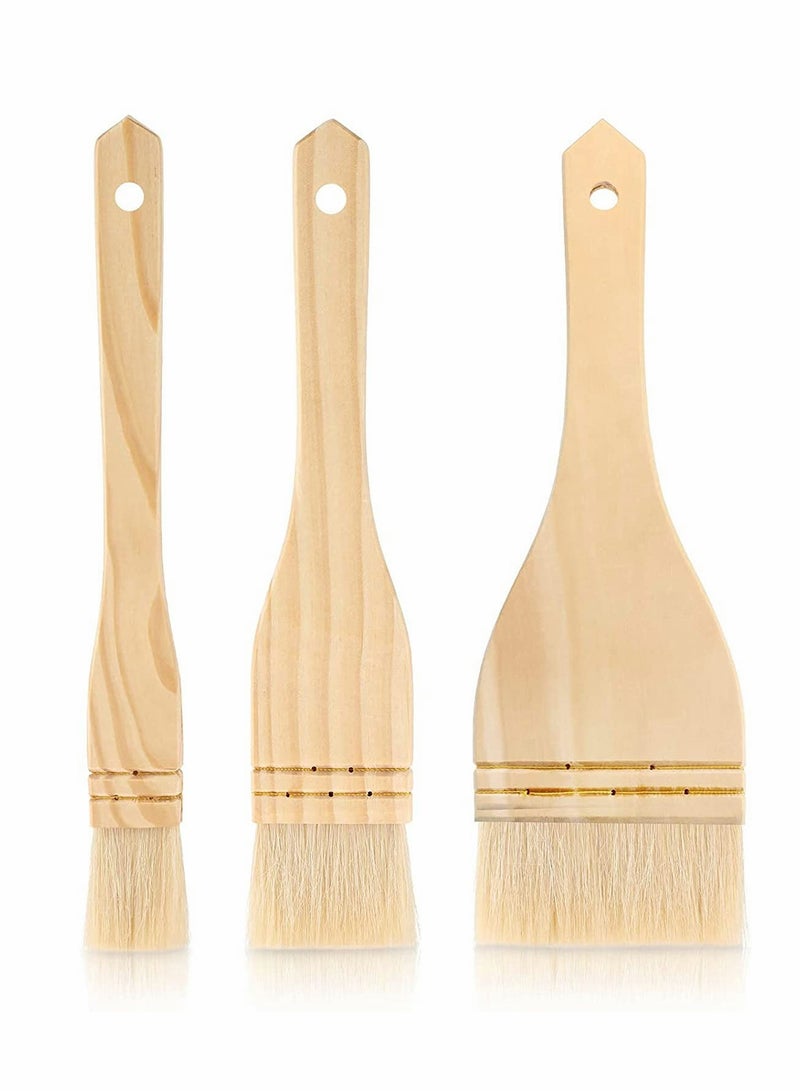 3 Pieces Hake Brush Paint Brushes Flat Hake Brushes Hake Paint Brush Artist Wooden Handle Art Supplies Watercolor Brush Goat Hair Set Sheep Bristles for Wash Ceramic and Pottery