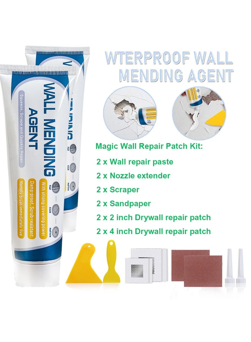 Drywall Repair Kit, 2 Pcs Wall Repair Patch Kit with Scraper, Wall Mending Agent Large Hole Drywall Patch, Easy to Fill Holes in Home Wall and Quick Repair Crack, Plaster Wall Repair