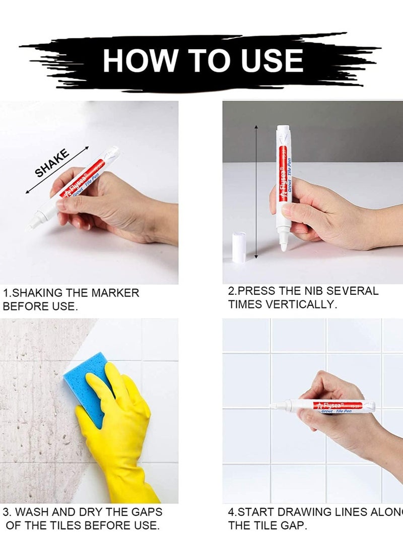 12 Pack Grout Pen Push Type Water Based Tile Marker Replaceable Nib Repair Pens for Bathroom Kitchen Parlor Bedroom Balcony Wall Ceramic Tile and Floor Color Restore White