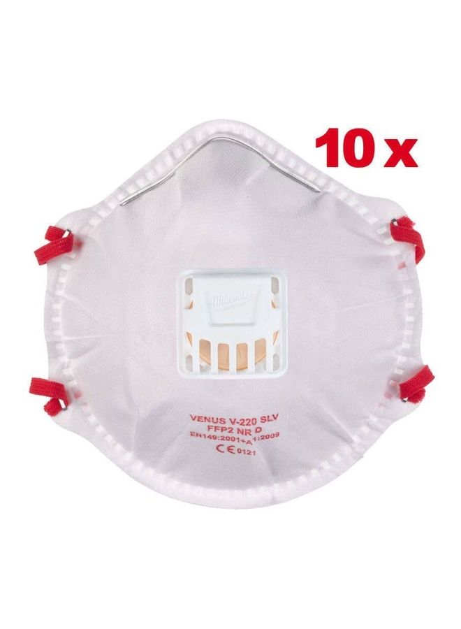 10-Piece FFP2 Respirator With Valve White 15 x 13 x 19cm